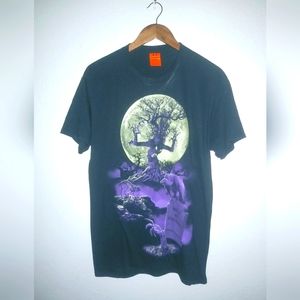 Happy Halloween M Scary Tree in Moonlight Purple Black T-Shirt Top